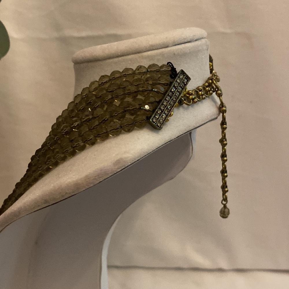 Heidi Daus beaded smoky quartz 6 strand Belgium Disc pendant choker necklace - Picture 5 of 15